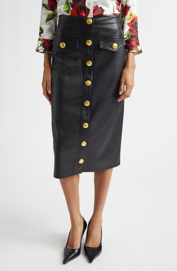 ラジャンス レディース ボトムスカート ミディ レザー フェイクレザー L'AGENCE Milann Faux Leather Midi Skirt Black/ Gold ブラック