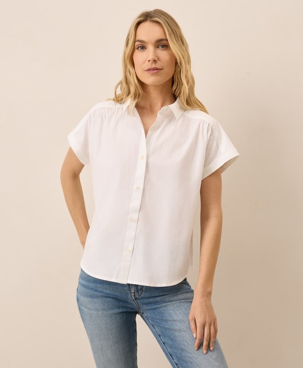 パクト レディース トップス シャツ コットン Pact Organicotton All Day Poplin Shirred Shirt White ホワイト