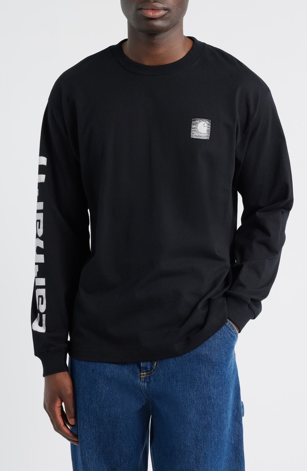 カーハート メンズ トップス Tシャツ コットン ロゴ Carhartt Work In Progress Archive Script Logo Long Sleeve Organicotton T-Shirt Black ブラック