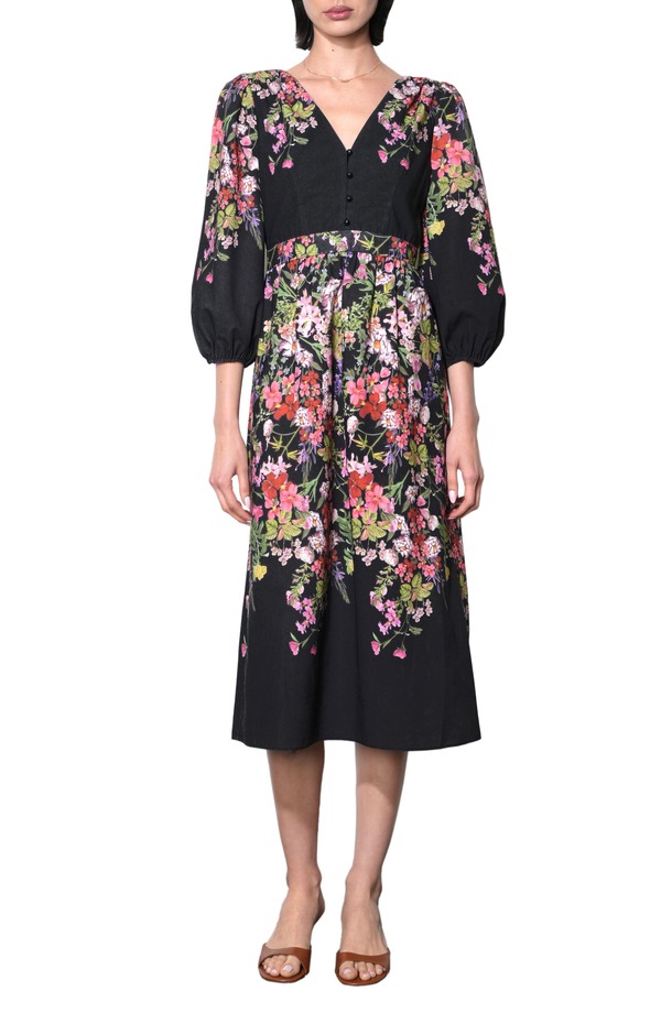 アドレイン ラエ レディース トップス ワンピース バルーンスリーブ フラワー柄 プリント ミディ フラワー Adelyn Rae Tessa Floral Print Balloon Sleeve Midi Dress Black Floral ブラック 29,770円