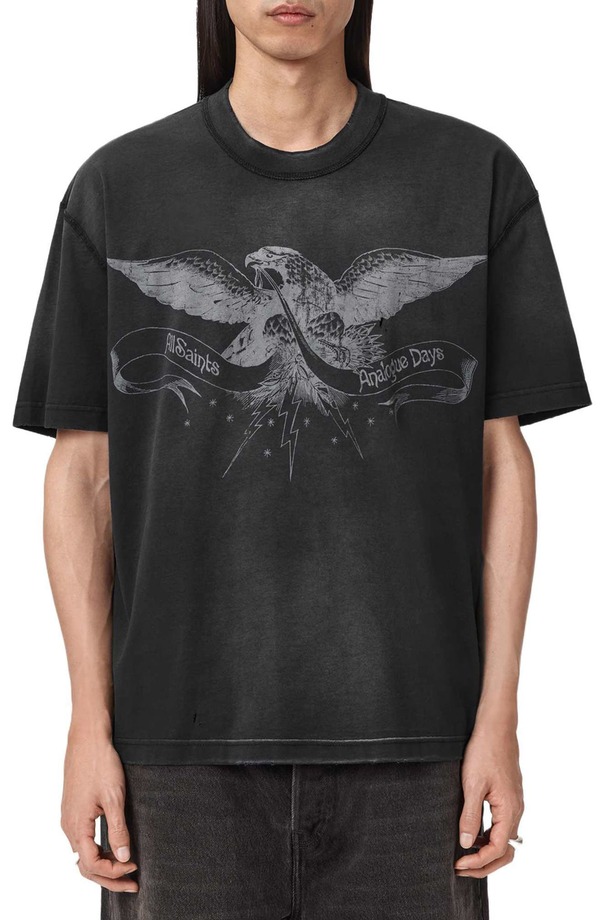オールセインツ メンズ トップス プルオーバー グラフィック AllSaints Aeterna Graphic T-Shirt Washed Black 黒いこと