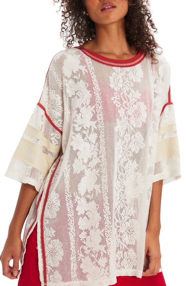 フリーピープル レディース トップス ティーシャツ メッシュ スピード競技 Free People Best Match Oversize Lace Mesh T-Shirt Clean Ivory Combo 象牙色 トップス-レディースファッション-Tシャツ・カットソー