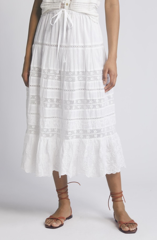 ラブスハックファンシー レディース ボトムスカート レース マキシ LoveShackFancy Donna Lace Tie Waist Maxi Skirt White ホワイト｜ReVida 店