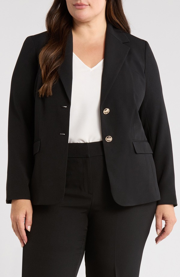 カスパール レディース アウター ジャケット・ブルゾン クレープ ブレザー KASPER Stretch Crepe Two-Button Blazer Black ブラック｜ReVida 店
