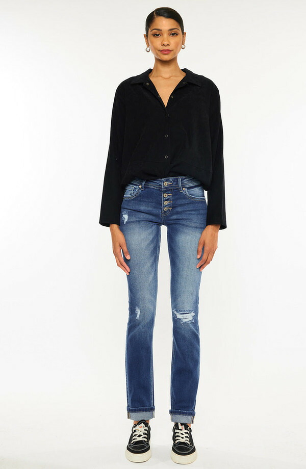 カンクン レディース ボトムス デニムパンツ ストレート ジーンズ KanCan Eternity Mid Rise Slim Straight Leg Jeans Medium Wash
