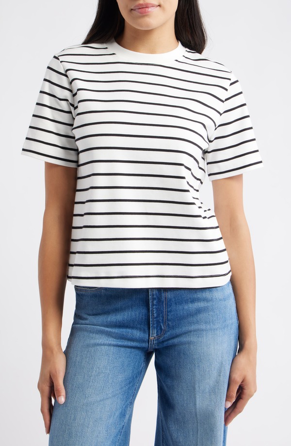 マーヴィ ジーンズ レディース トップス Tシャツ クルーネック コットン Mavi Jeanstripe Cotton Crewneck T-Shirt Black White Stripe ホワイト|ReVida 店
