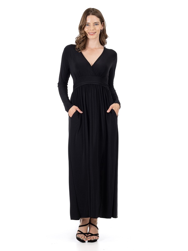 24 セブンコンフォート レディース トップス ワンピース サイドスリット Vネック マキシ 24seven Comfort Apparel Womens Long Sleeve V-neck Side Slit Maxi Dress Black ブラック