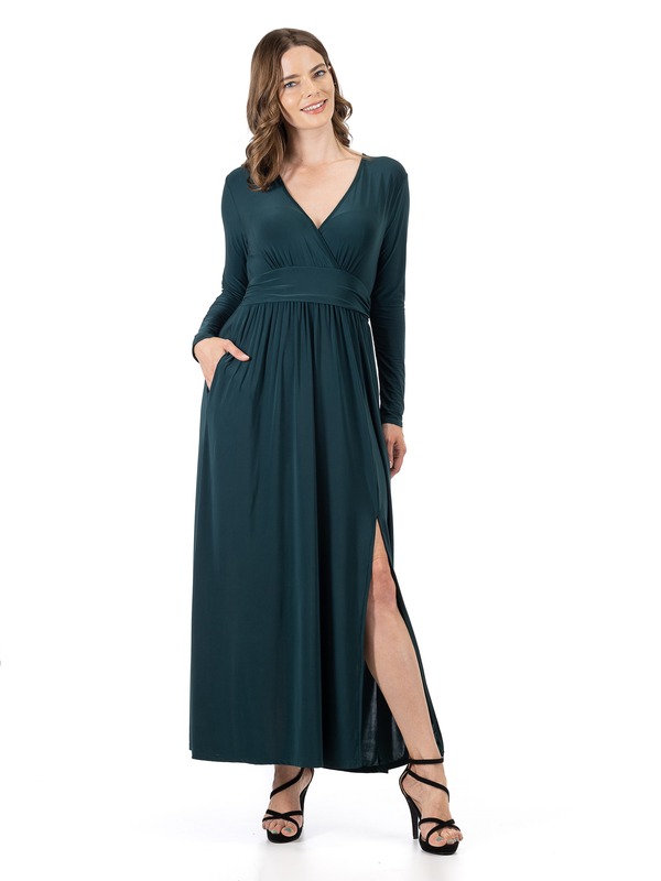24 セブンコンフォート レディース トップス ワンピース サイドスリット Vネック マキシ 24seven Comfort Apparel Womens Long Sleeve V-neck Side Slit Maxi Dress Hunter