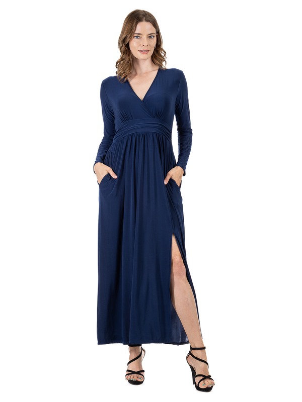 24 セブンコンフォート レディース トップス ワンピース サイドスリット Vネック マキシ 24seven Comfort Apparel Womens Long Sleeve V-neck Side Slit Maxi Dress Navy ネイビー