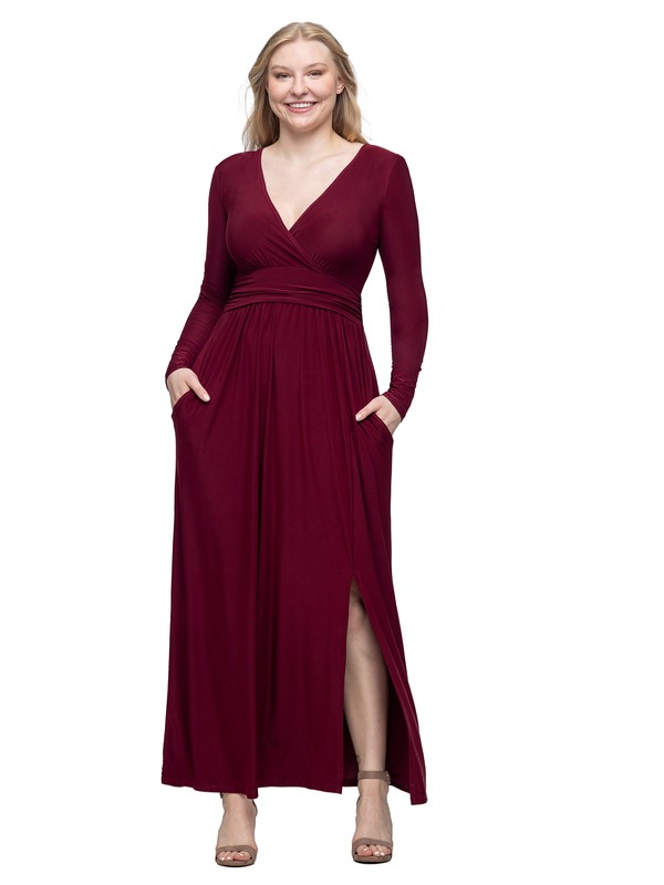 24 セブンコンフォート レディース トップス ワンピース サイドスリット Vネック マキシ 24seven Comfort Apparel Womens Long Sleeve V-neck Side Slit Maxi Dress Wine ワイン