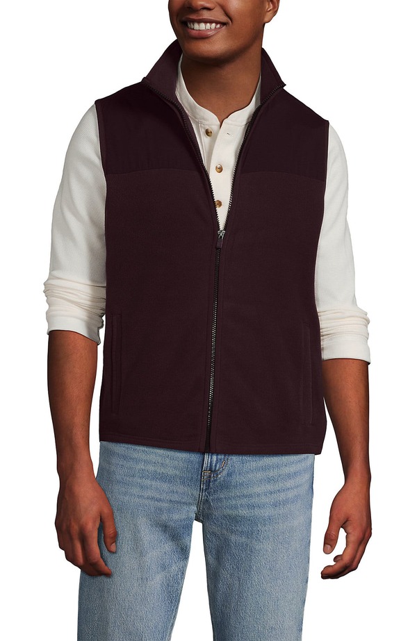 ランズ挙げ句の果て メンズ アウター 上衣・上衣 より良い フリース Lands\u0027 End AnyweatherainDefense Fleece Vest Lush Burgundy バーガンディ