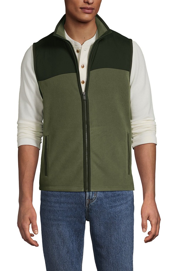 ランズ挙げ句の果て メンズ アウター 上衣・上衣 より良い フリース Lands\u0027 End AnyweatherainDefense Fleece Vest River Stone Green 緑であること