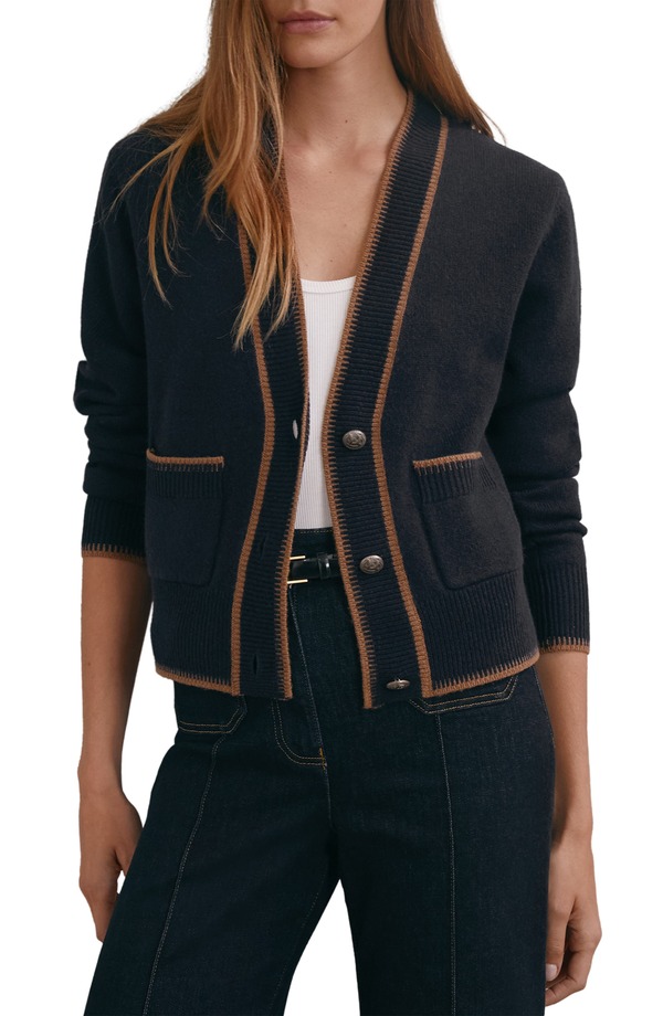 レイス レディース アウター パーカー・スウェット 羊毛 ジレー Reiss Louisa Tipped Wool \u0026 Cashmere Cardiganavy/ Camel 米国海軍