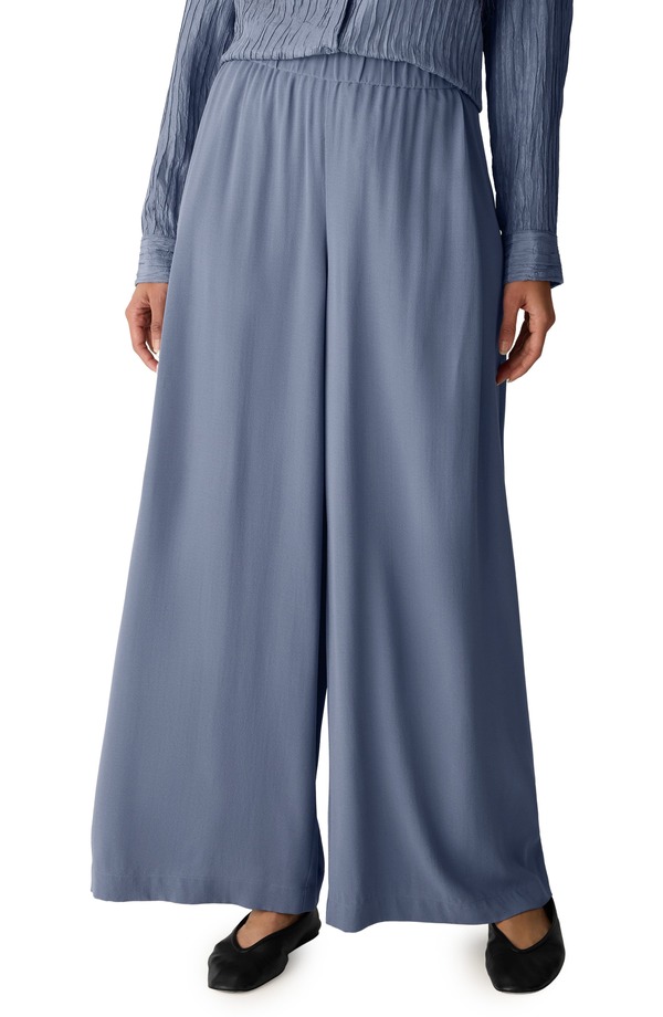 エイリーンフィッシャー レディース ボトムス レギンス ワイドレッグ パンツ サテン Eileen Fisher Pull-On Satin Wide Leg Pants Flint|ReVida 店