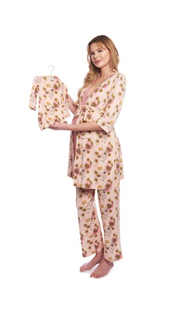 エヴァリーグレー レディース アンダーウェア ナイトウェア マタニティ Everly Grey Analise During & After 5-Piece Maternity/Nursing Sleep Set for Mom & Baby Camellia
