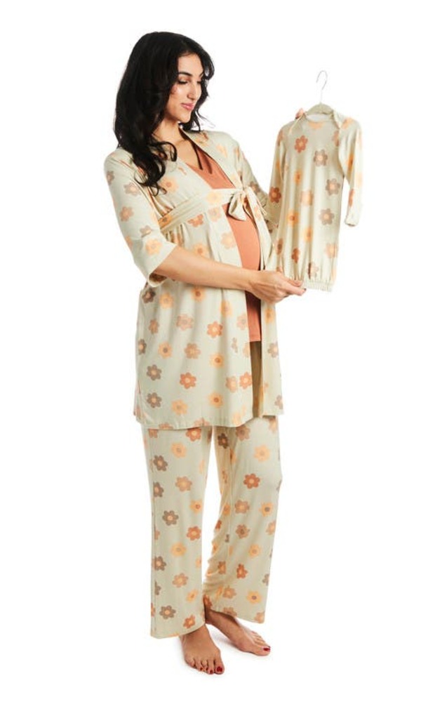 エヴァリーグレー レディース アンダーウェア ナイトウェア マタニティ Everly Grey Analise During & After 5-Piece Maternity/Nursing Sleep Set for Mom & Baby Daisies