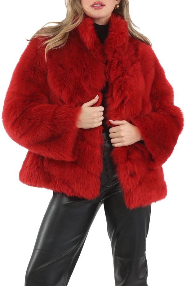 ゴルスキ レディース アウター ジャケット・ブルゾン GORSKI Genuine Shearling Chevron Jacket Horizontal Bottom and Reversible Red/Red レッド