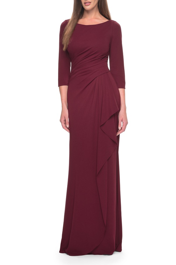 ラフェム レディース トップス ワンピース ハイネック フリル La Femme Chic Long Eveningown withigh Neck and Ruffle Detail Wine ワイン