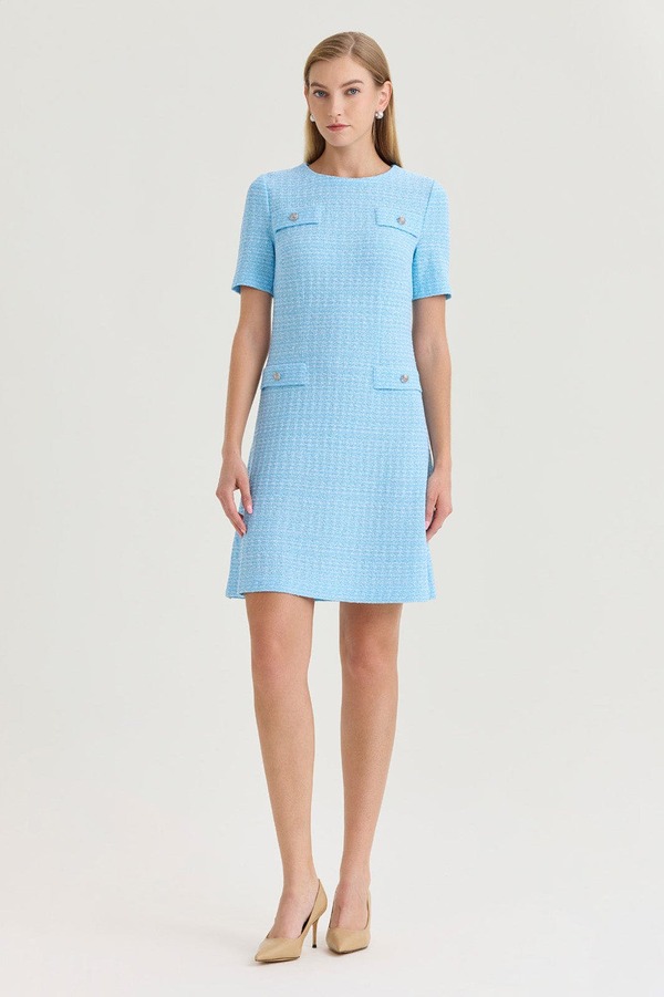 ミンウォン レディース トップス ワンピース A ライン ツイード Ming Wang x Family Savvy A-Line Tweed Texture Above-the-Knee Dresserene/White ホワイト