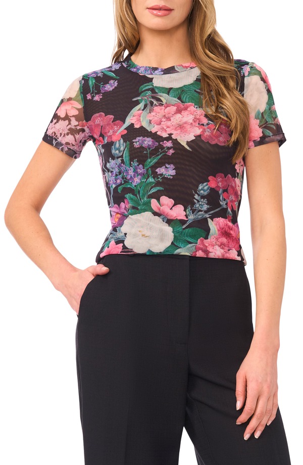テッドベーカー レディース トップス Tシャツ フラワー柄 メッシュ フラワー Ted Baker Devin Floral Mesh T-Shirt Rich Black ブラック