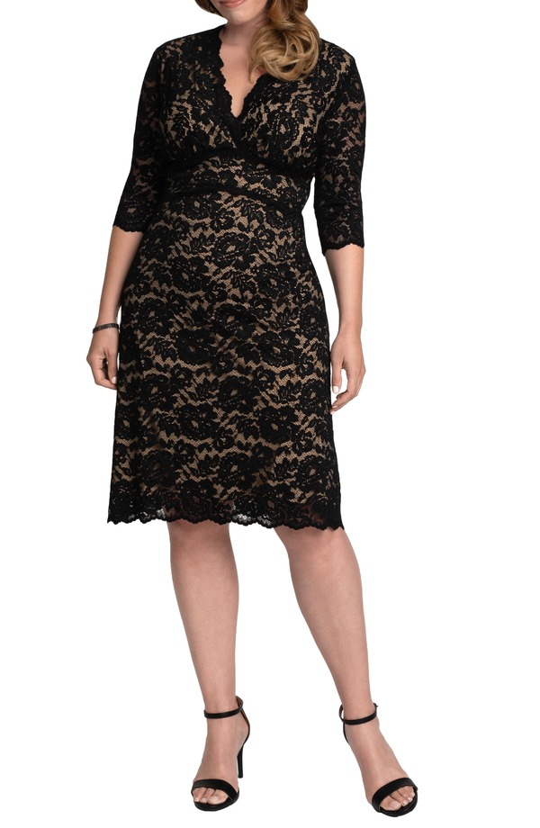 キヨナ レディース トップス ワンピース レース Kiyonna Scalloped Boudoir Lace Sheath Dress Black Lace/Nude Lining ブラック