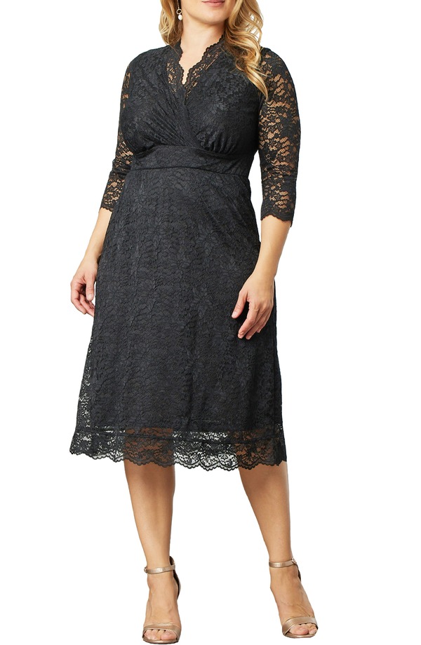 キヨナ レディース トップス ワンピース レース Kiyonna Scalloped Boudoir Lace Sheath Dress Onyx
