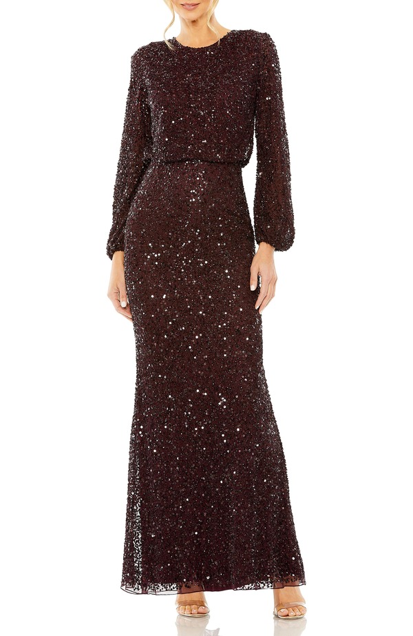 マックダガル レディース トップス ワンピース ハイネック Mac Duggal High Neck Long Sleeve Beaded Blouson Gown Blackberry 107,690円