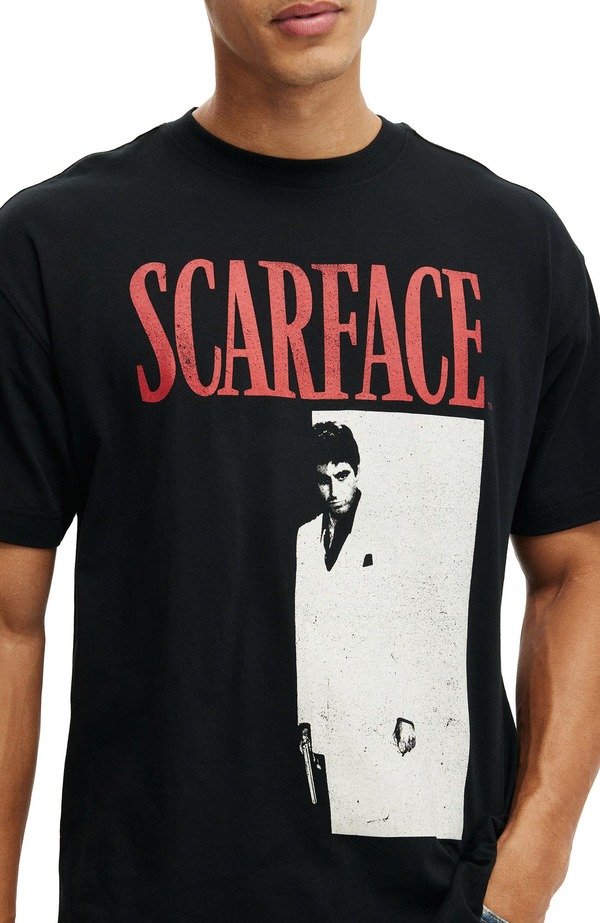 コットンオン レディース トップス Tシャツ Cotton Men Box Fit License T-Shirt Black Scarface-Poster ブラック