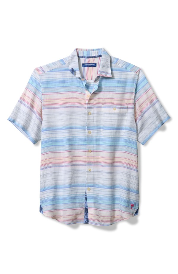 トッミーバハマ メンズ トップス シャツ リネン Tommy Bahama Sand Sicily Stripe Short Sleeve Linen Blend Button-Up Shirt Island Sunset サンド