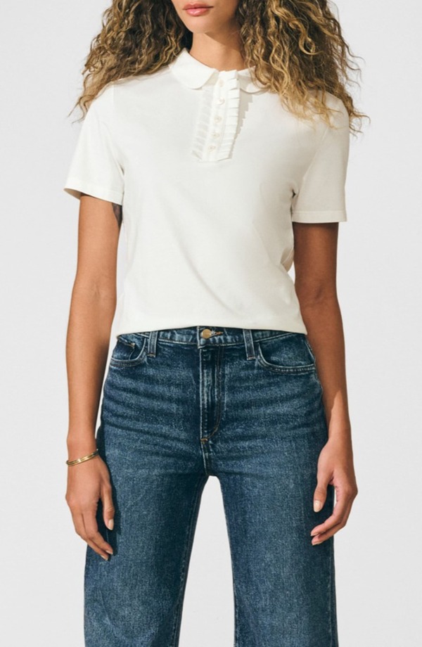 アイザック・ミズラヒ レディース トップス ポロシャツ フリル コットン Isaac Mizrahi New York Cotton Ruffle Placket Polo White ホワイト