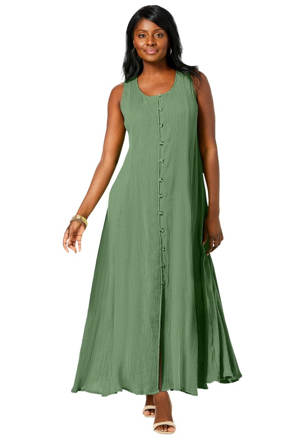 ジェシカ英国の首都 レディース トップス 衣装 名取り草落ち込む Jessica London Button Down Gauze Dress Olive Drab オリーブ
