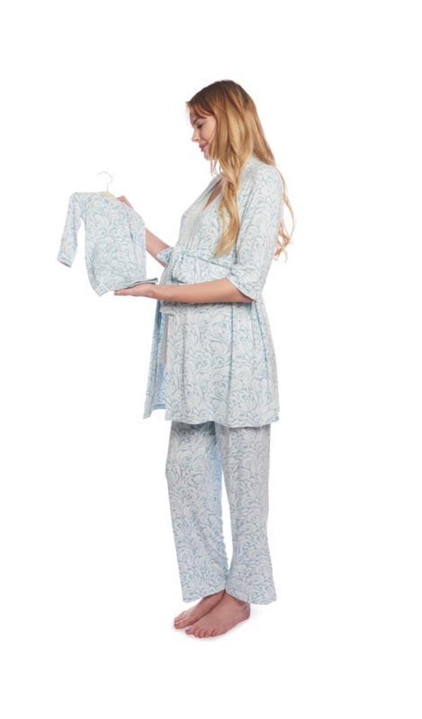 エヴァリーグレー レディース アンダーウェア ナイトウェア マタニティ Everly Grey Analise During & After 5-Piece Maternity/Nursing Sleep Set for Mom & Baby Waves