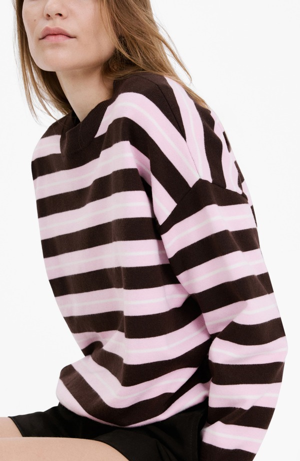 マンゴ レディース アウター パーカー・スウェット クルーネック セーター MANGO Mixed Stripe Crewneck Sweater Chocolate チョコレート