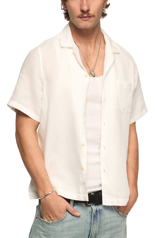 ラッキーブランド メンズ トップス シャツ Lucky Brand Notch Collar Short Sleeve Button-Up Shirt Bright White ホワイト