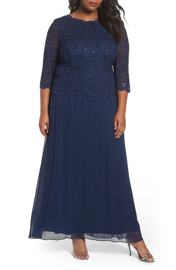 アレックスイブニングス レディース トップス ワンピース A ライン Alex Evenings Mock Two-Piece A-Line Gownavy ネイビー