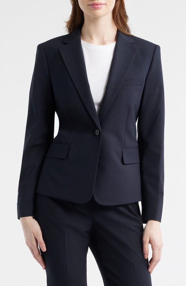 セオリー レディース アウター ジャケット・ブルゾン スリムフィット ウール ブレザー Theory Slim Fit Stretch Wool One Button Blazer Deep Navy ネイビー