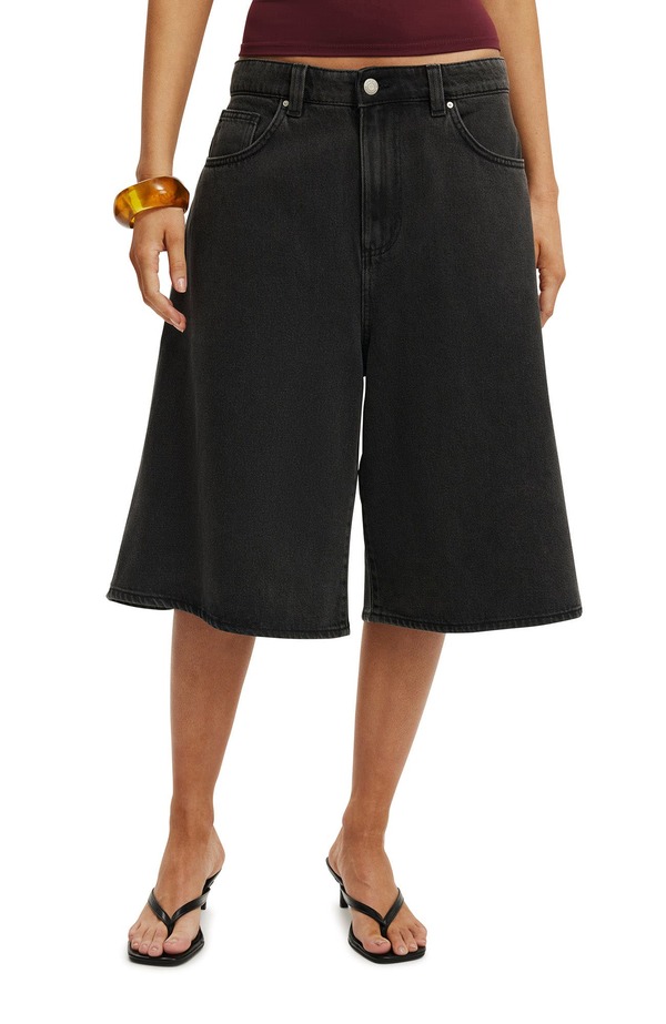 コットンオン レディース ボトムス デニムパンツ Cotton Women's Lyocell Widenim Jort Used Black ブラック|ReVida 店