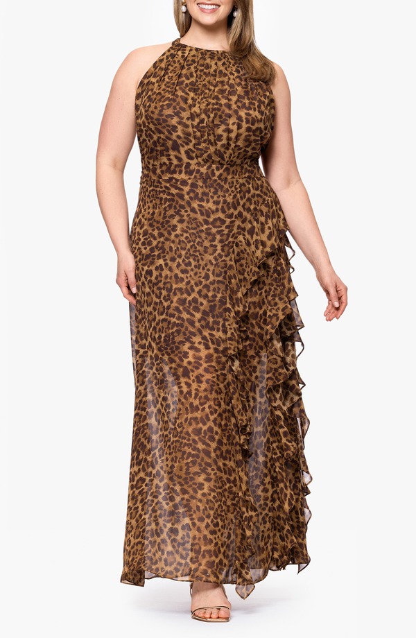 ベッツィアンドアダム レディース トップス ワンピース プリント Betsy & Adam Cheetah Print Flutter Dress Brown/ Multi ブラウン｜ReVida 店