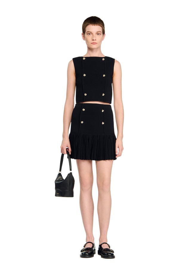 サンドロ レディース トップス シャツ クロップド ニット SANDRO Button detail cropped knitop Black ブラック