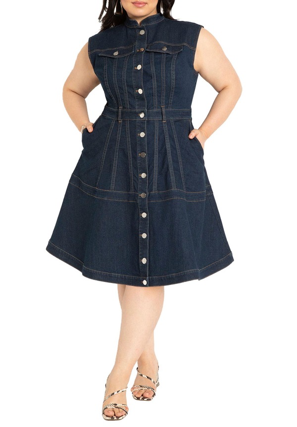 エロクイ レディース ボトムス デニムパンツ ELOQUII Fit \u0026 Flare Denim Dress Dark Wash デニム
