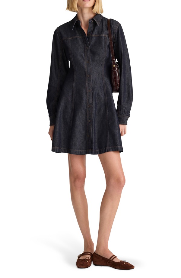 メイドウェル レディース トップス ワンピース シャツ デニム Madewell Seamed Long Sleeve Airy Denim Shirtdress Rinse Wash デニム
