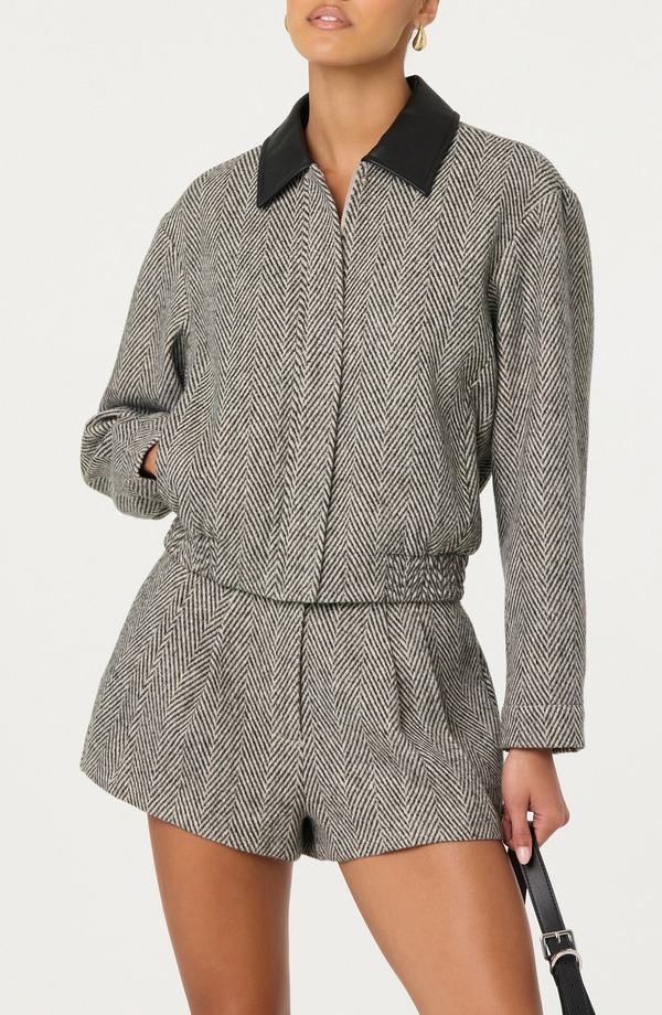 アストール レディース アウター ジャケット・ブルゾン ASTR the Label Nelly Herringbone Jacket Grey Herringbone グレー