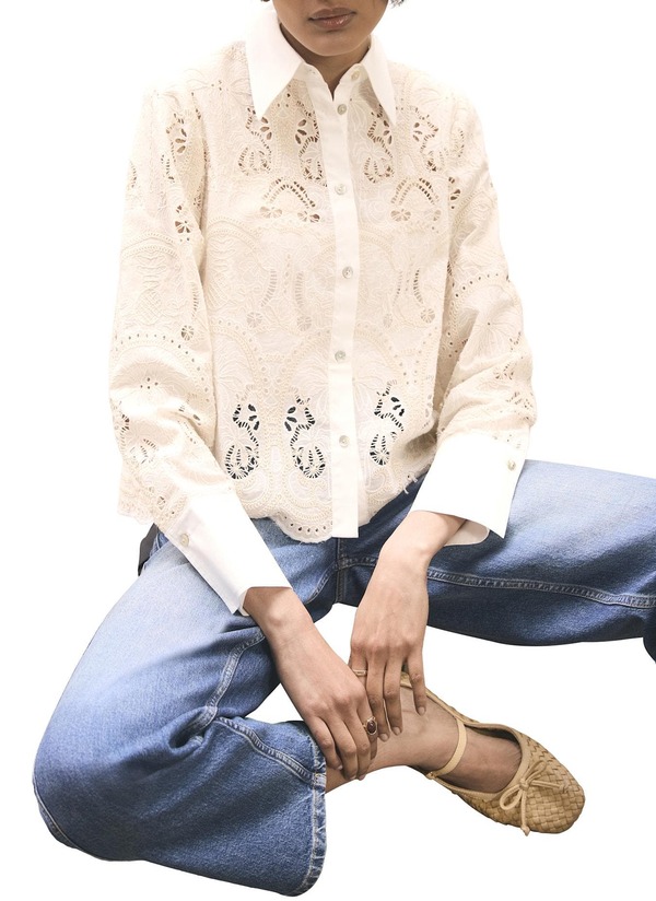 ミルトンベルベット レディース トップス シャツ クロップド MINT VELVET Crochet Cropped Shirt Ivory アイボリー|ReVida 店