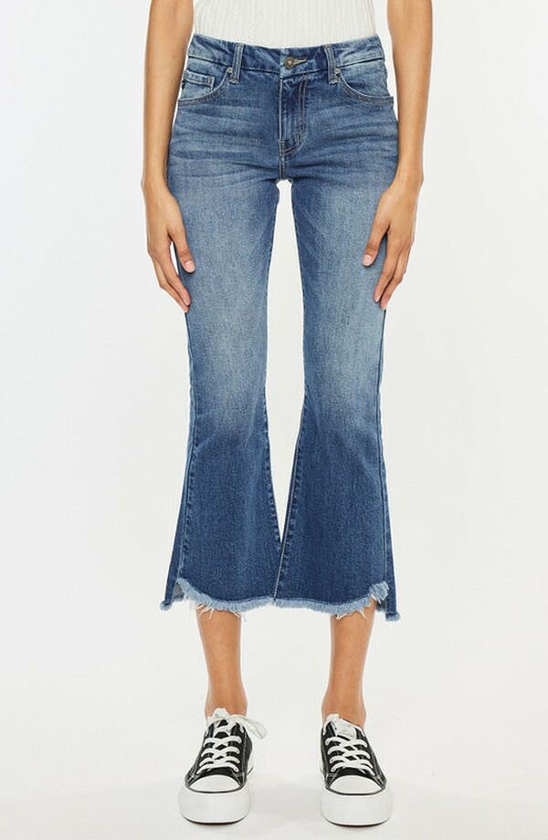 カンクン レディース ボトムス カジュアルパンツ クロップド ジーンズ KanCan Aida Mid Rise Cropped Flare Jeans Medium Wash｜ReVida 店