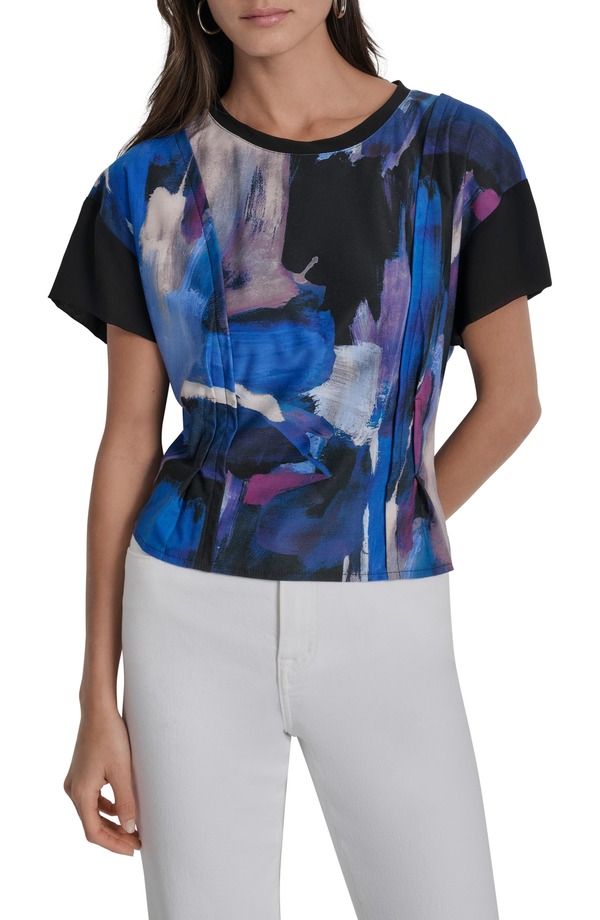 ダナ キャラン ニューヨーク レディース トップス シャツ シフォン ニット DKNY Chiffon Sleeve Knitop Blue Brush ブルー