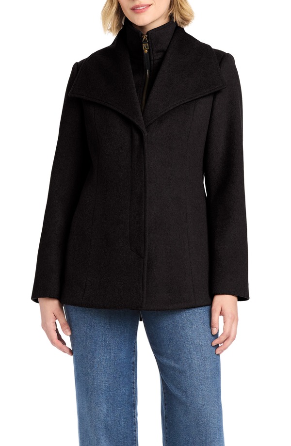 ヴィンスカムート レディース アウター 上衣・上衣 羊毛 厚地の外套 Vince Camuto High-Low Hem Wool Blend Coat with Fixed Biblack 黒いこと