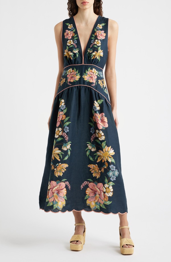 ファーム レディース トップス ワンピース フラワー柄 リネン フラワー FARM Rio Maria Floral Jacquard Linen Dress Maira Floral Dark Blue ブルー 51,480円