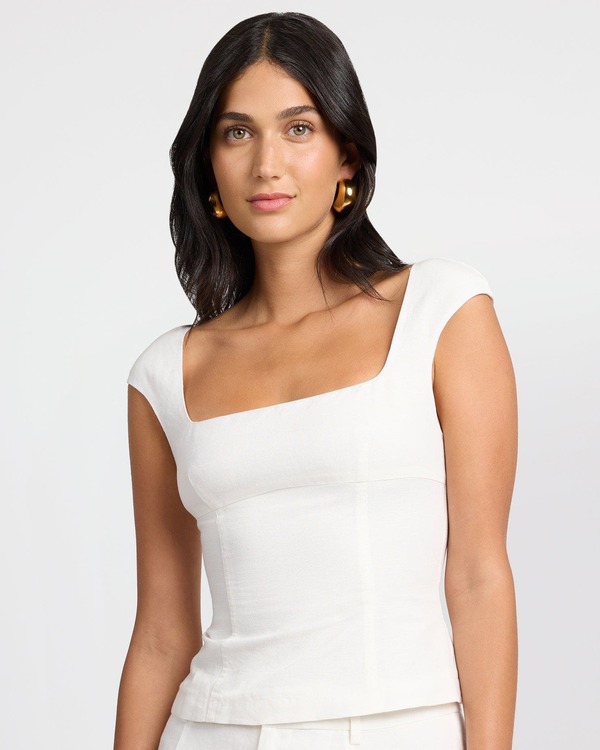 オニア レディース トップス シャツ リネン Onia Linen Peplum Top White ホワイト