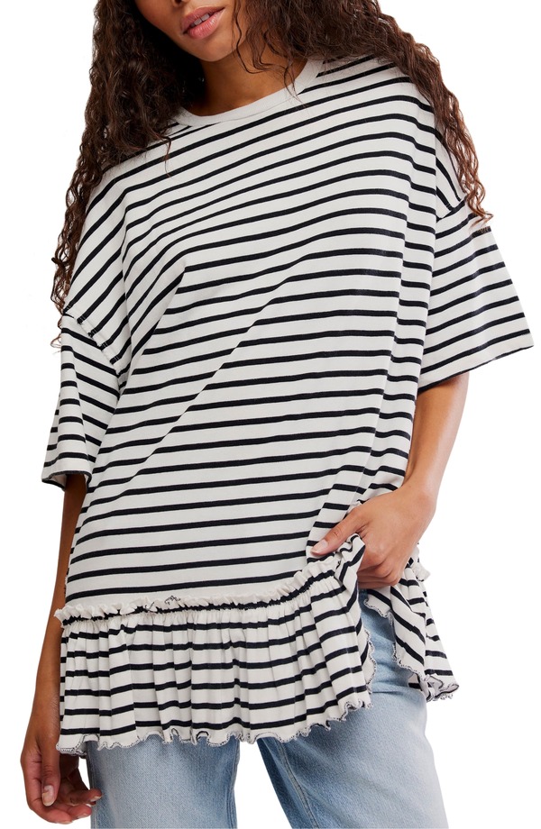 フリーピープル レディース トップス ティーシャツ Free People Whyestripe T-Shirt Black And White Comb 白いこと トップス-レディースファッション