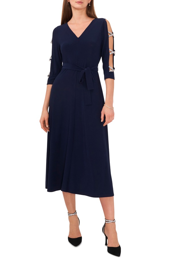 チャウス レディース トップス 衣装 midi Chaus Rhinestone Sleeve Fit \u0026 Flare Midi Dress Navy 米国海軍